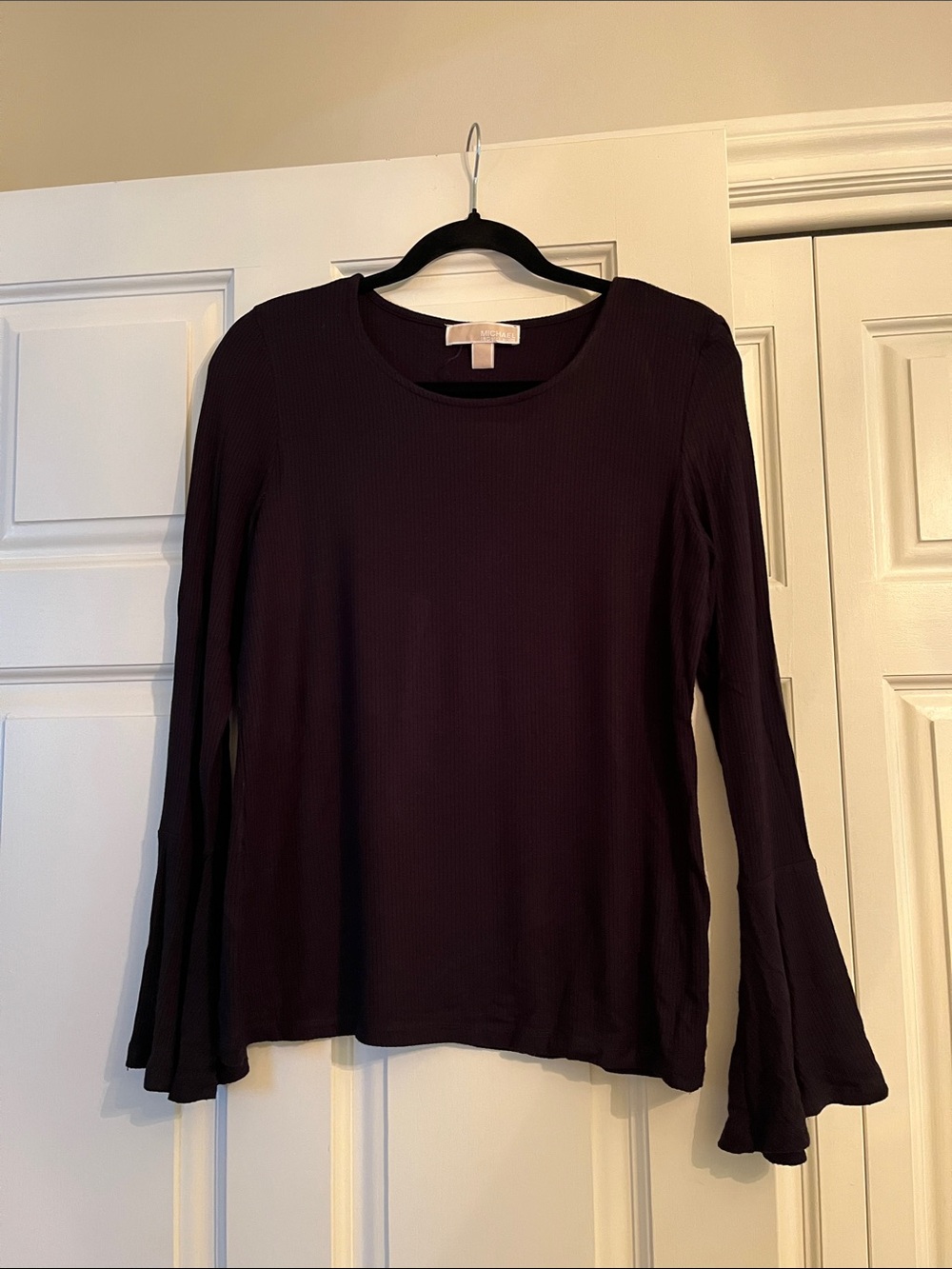 Michael Kors Deep Black Ribbed Long-Bell Sleeved Top